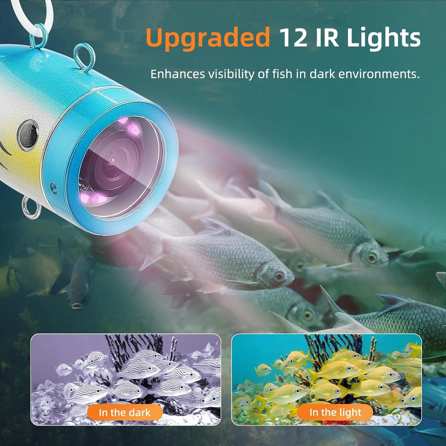Underwater Fishing Camera 7 Inch LCD Monitor Fish Finder Waterproof 1000TVL Fishing Camera 12Pcs Infrared Lights for Lake, Boat, Ice Fishing