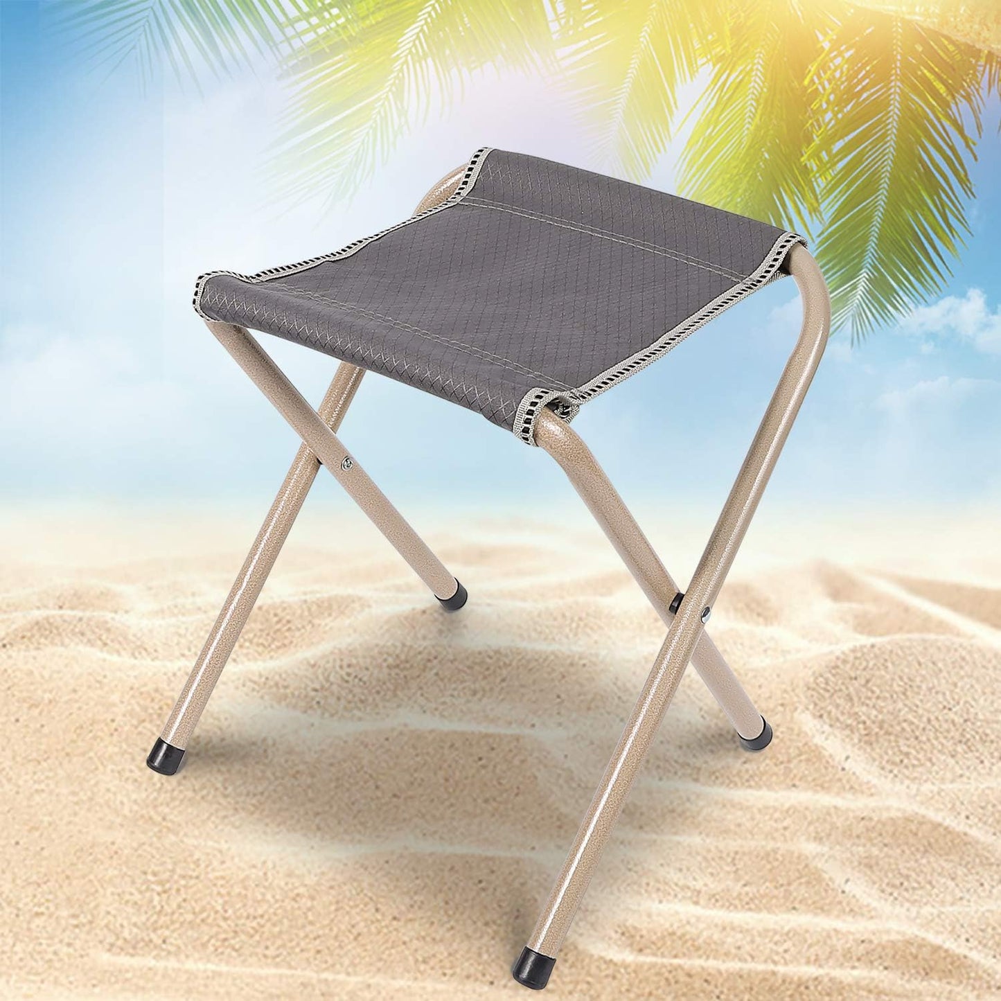 Folding Camp Stools for Adults Heavy Duty, 15 Inch Tall Lightweight Portable Backpacking Stool Seat 300Lbs Capacity, Blue and Grey 2 Pack