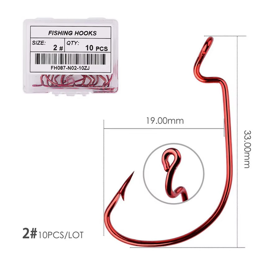 10Pcs/ Box Fishing Hook Offset 8# - 5/0# Crank Hook for Soft Worm Bait Fishhook Crankbait Fishing Tackle Accessories Pesca Hooks