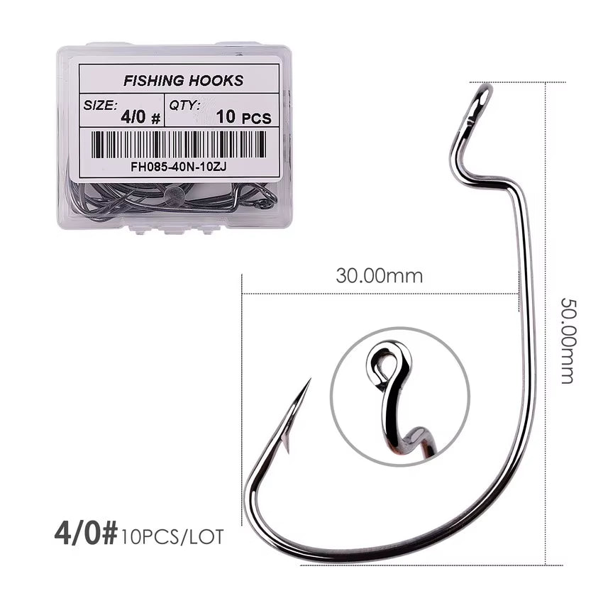 10Pcs/ Box Fishing Hook Offset 8# - 5/0# Crank Hook for Soft Worm Bait Fishhook Crankbait Fishing Tackle Accessories Pesca Hooks
