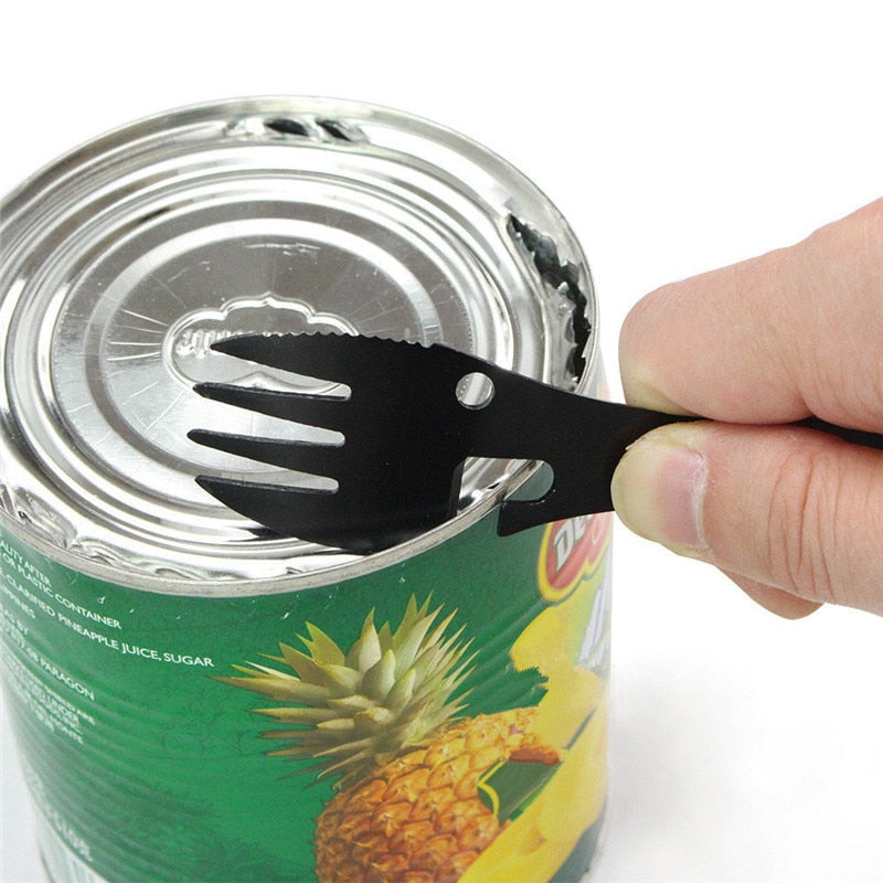 Multifunctional Camping Cookware Spoon Fork Bottle Opener Portable Tool Safety Survival