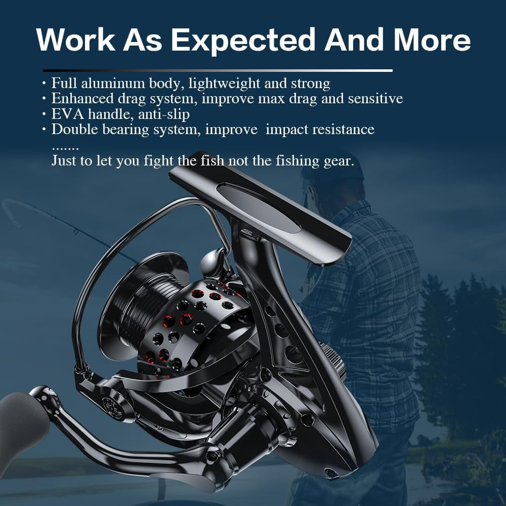Spinning Reel, Saltwater Spinning Fishing Reels, Freshwater Fishing Reel, Ultra Lightweight Body, 8 Stainless Steel BB, 5.0:1 Gear Ratio, Max 17.6Lbs Drag, Come with 109Yards Braided Line