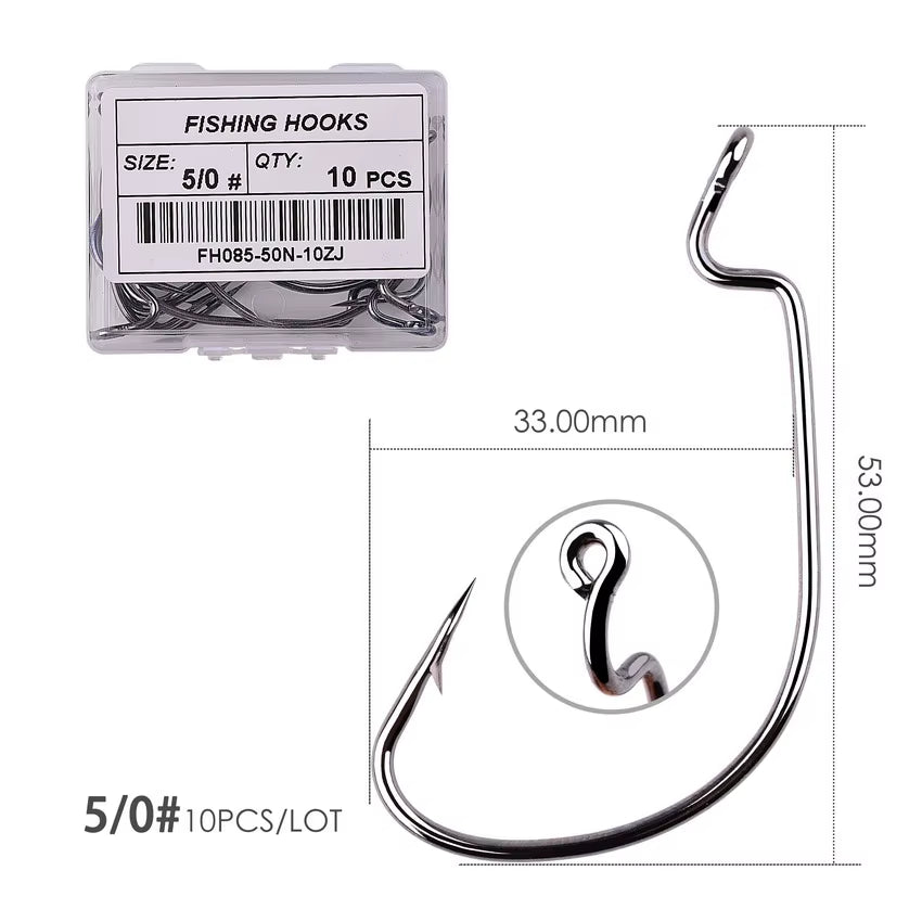10Pcs/ Box Fishing Hook Offset 8# - 5/0# Crank Hook for Soft Worm Bait Fishhook Crankbait Fishing Tackle Accessories Pesca Hooks