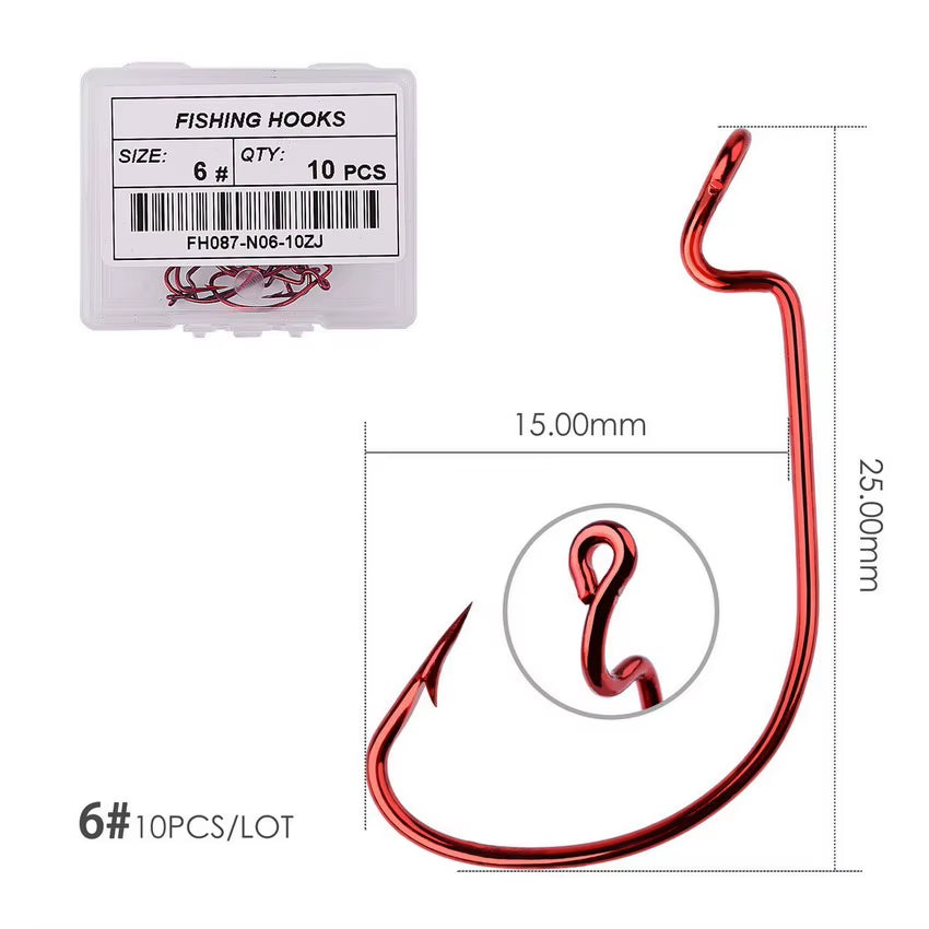 10Pcs/ Box Fishing Hook Offset 8# - 5/0# Crank Hook for Soft Worm Bait Fishhook Crankbait Fishing Tackle Accessories Pesca Hooks