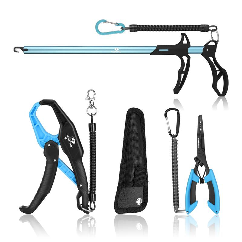 Mossy Oak Fishing Tools Kit - Plier, Fillet Knife, Lip Gripper, Hook Remover, Digital Scale, Line Snip, Fly Retractor, with Sheath Lanyard - Gifts for Men