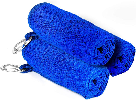 B0T Microfiber Fishing Towel with Clip, 3 Pack Blue
