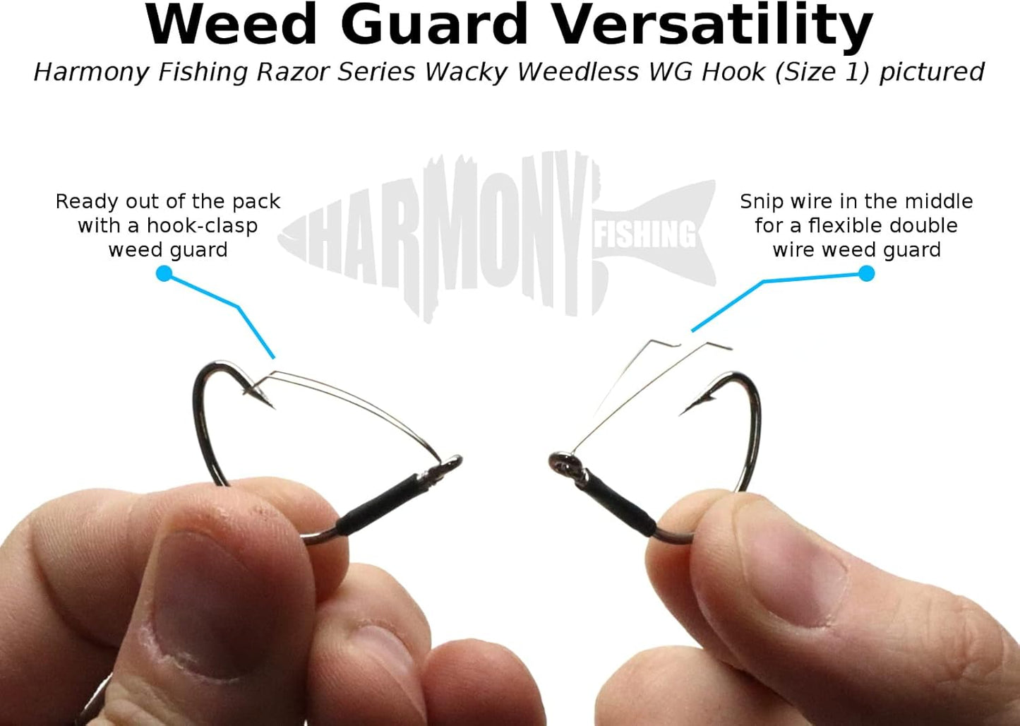Harmony Fishing - Razor Series Wacky Weedless WG Hooks - the Ultimate Bass Fishing Hooks for the Wacky Rig & Neko Rig