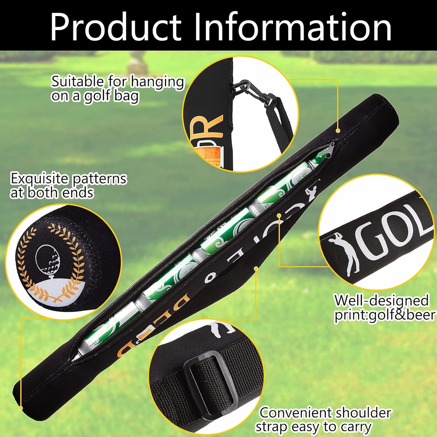 Golf & Beer 2-Piece Neoprene Golf Bag Cooler Sleeve for 6/7 Cans - Stylish Beverage Holder for Outdoor Sports