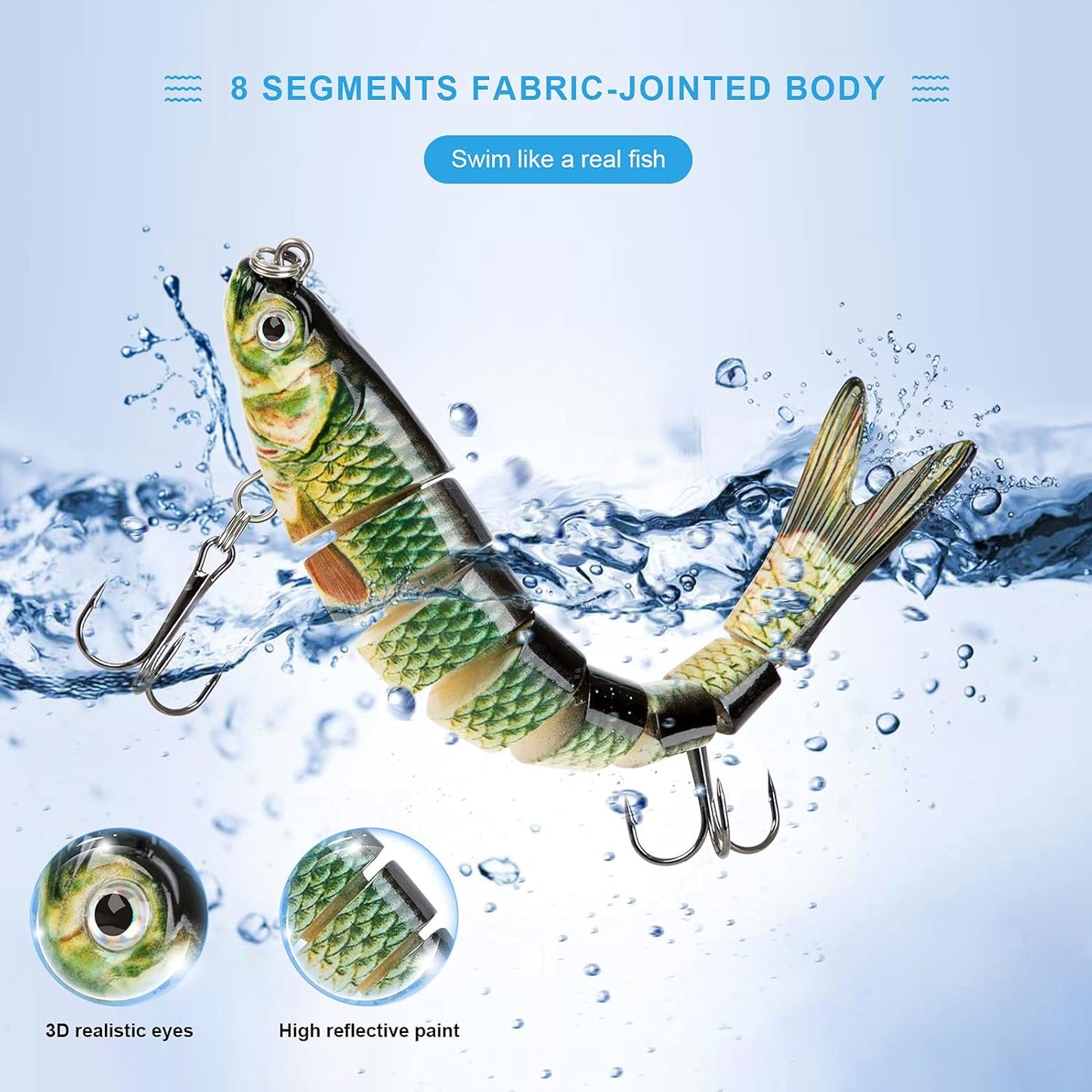 Fishing Lures for Bass Trout Multi Jointed Swimbaits,Slow Sinking Bionic Hard Swimming Lures,Lifelike Fishing Lures for Freshwater or Saltwater,Trout Perch Pike Walleye Bass Lures Kit