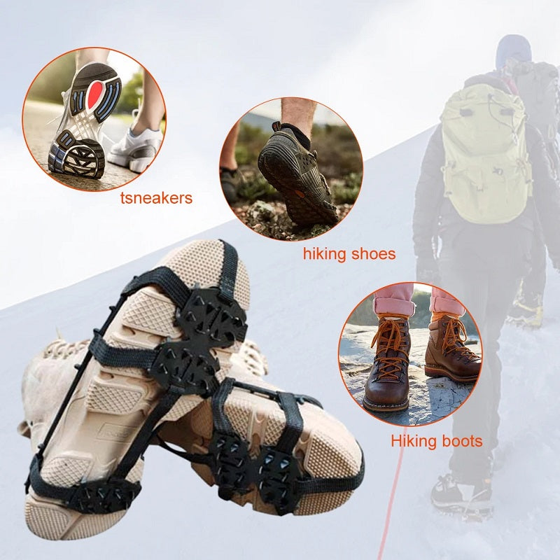 24 Teeth Ice Grips Anti-Slip Ice Claws Winter Gripper Unisex Snow Claw Shoe Covers Climbing Chain Crampons Outdoor Accessories