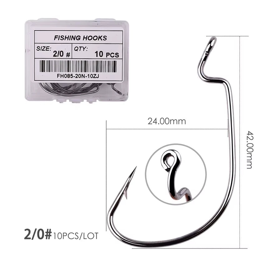 10Pcs/ Box Fishing Hook Offset 8# - 5/0# Crank Hook for Soft Worm Bait Fishhook Crankbait Fishing Tackle Accessories Pesca Hooks