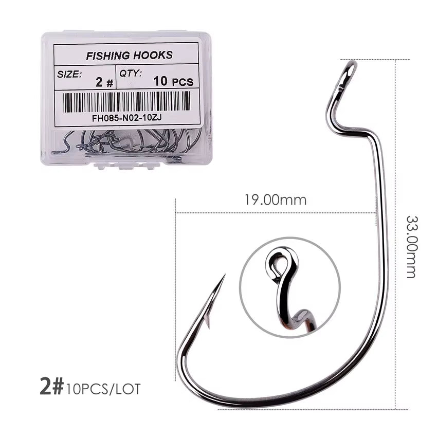 10Pcs/ Box Fishing Hook Offset 8# - 5/0# Crank Hook for Soft Worm Bait Fishhook Crankbait Fishing Tackle Accessories Pesca Hooks