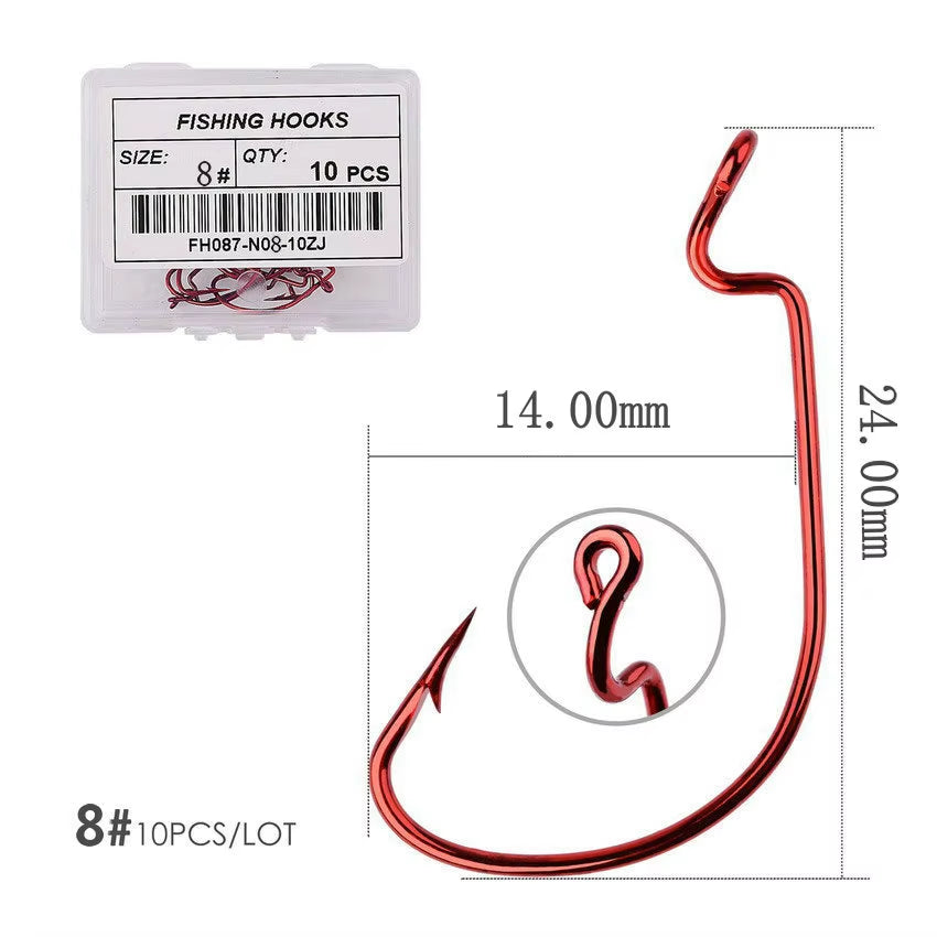 10Pcs/ Box Fishing Hook Offset 8# - 5/0# Crank Hook for Soft Worm Bait Fishhook Crankbait Fishing Tackle Accessories Pesca Hooks