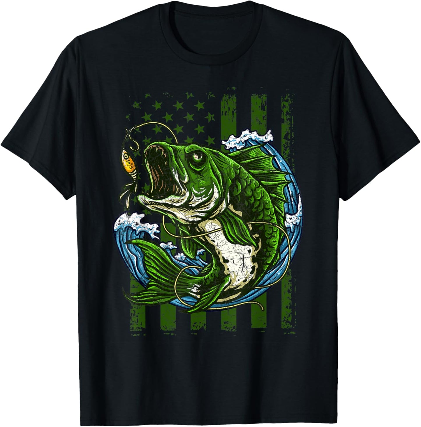 USA Flag American Pride Patriotic Fisherman Fishing T-Shirt