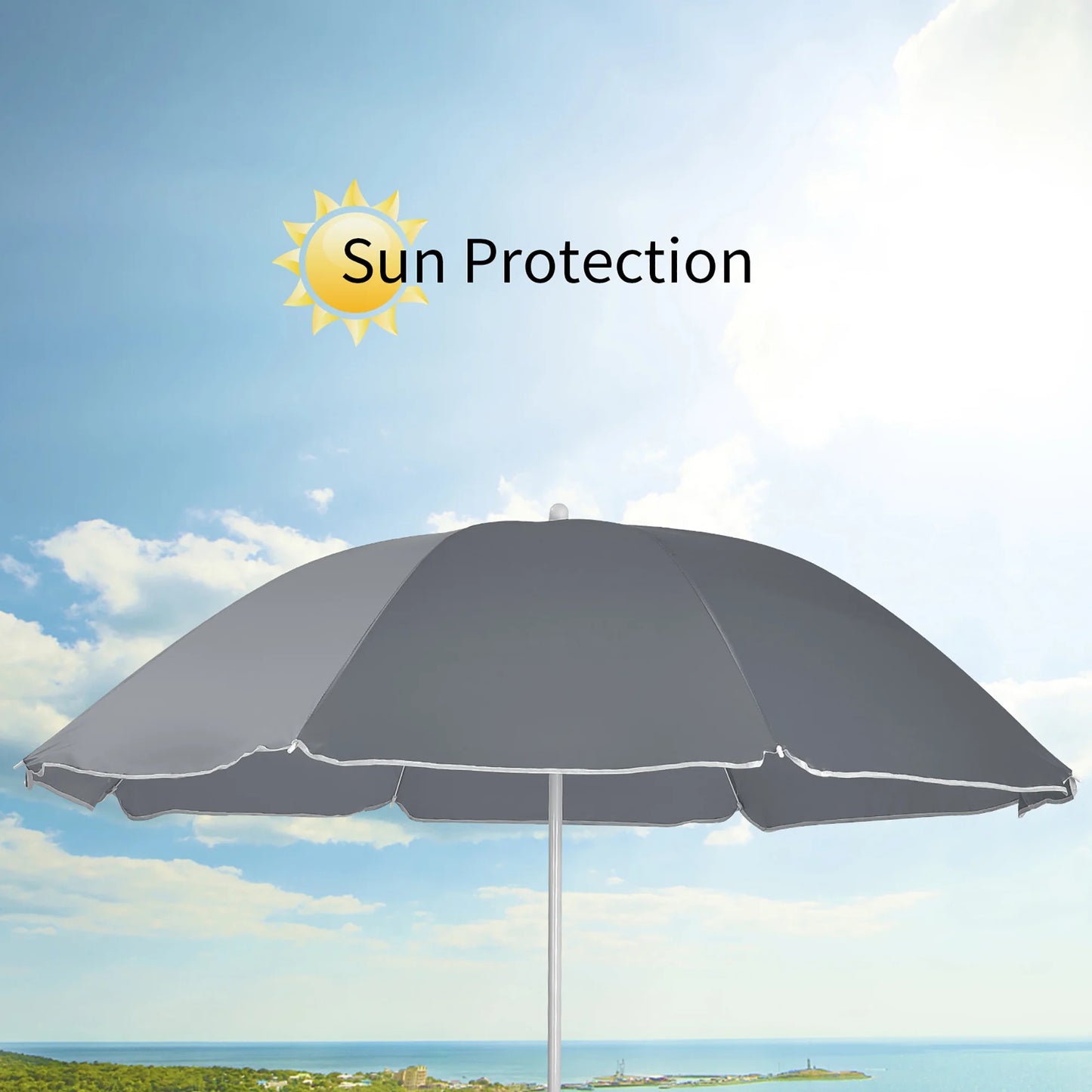 Portable Folding Picnic Double Chair W/Umbrella Table Cooler Beach Camping Gray
