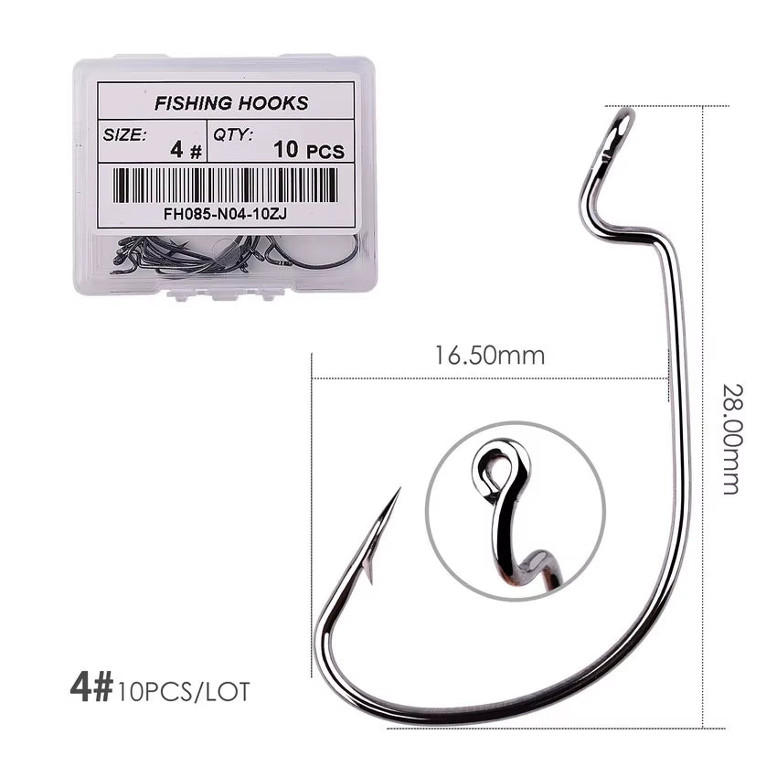 10Pcs/ Box Fishing Hook Offset 8# - 5/0# Crank Hook for Soft Worm Bait Fishhook Crankbait Fishing Tackle Accessories Pesca Hooks
