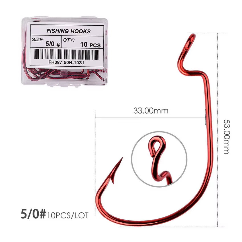 10Pcs/ Box Fishing Hook Offset 8# - 5/0# Crank Hook for Soft Worm Bait Fishhook Crankbait Fishing Tackle Accessories Pesca Hooks