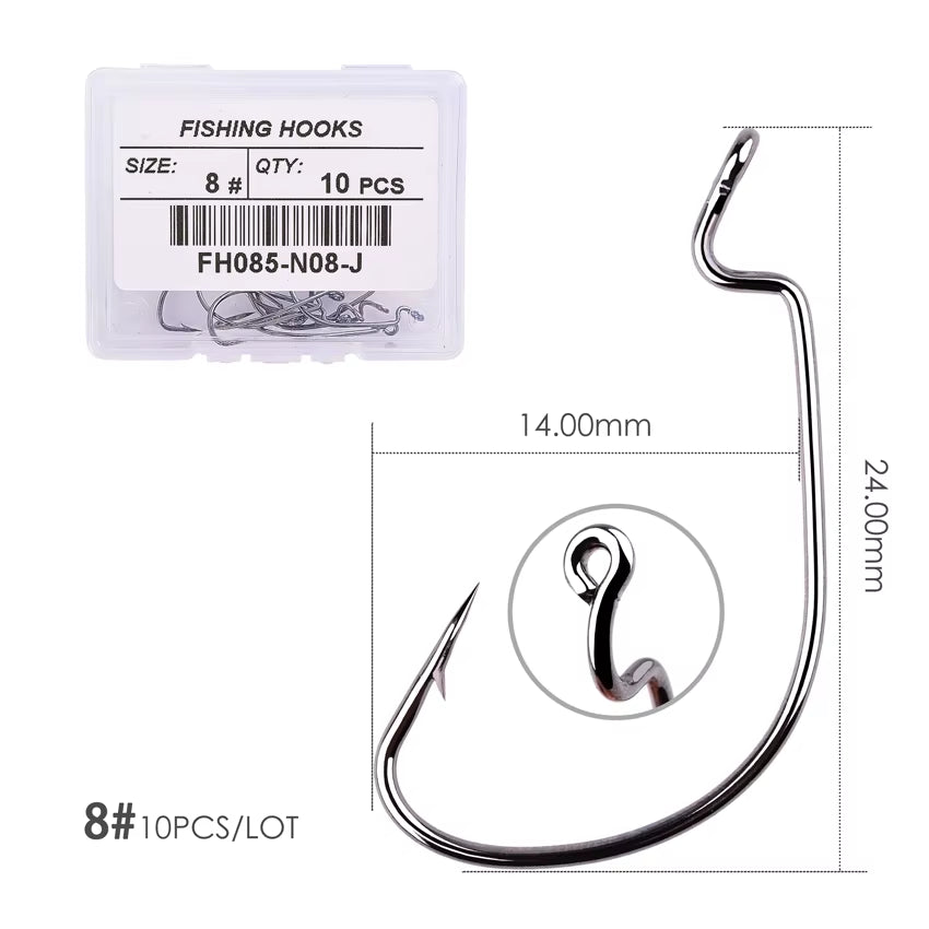 10Pcs/ Box Fishing Hook Offset 8# - 5/0# Crank Hook for Soft Worm Bait Fishhook Crankbait Fishing Tackle Accessories Pesca Hooks