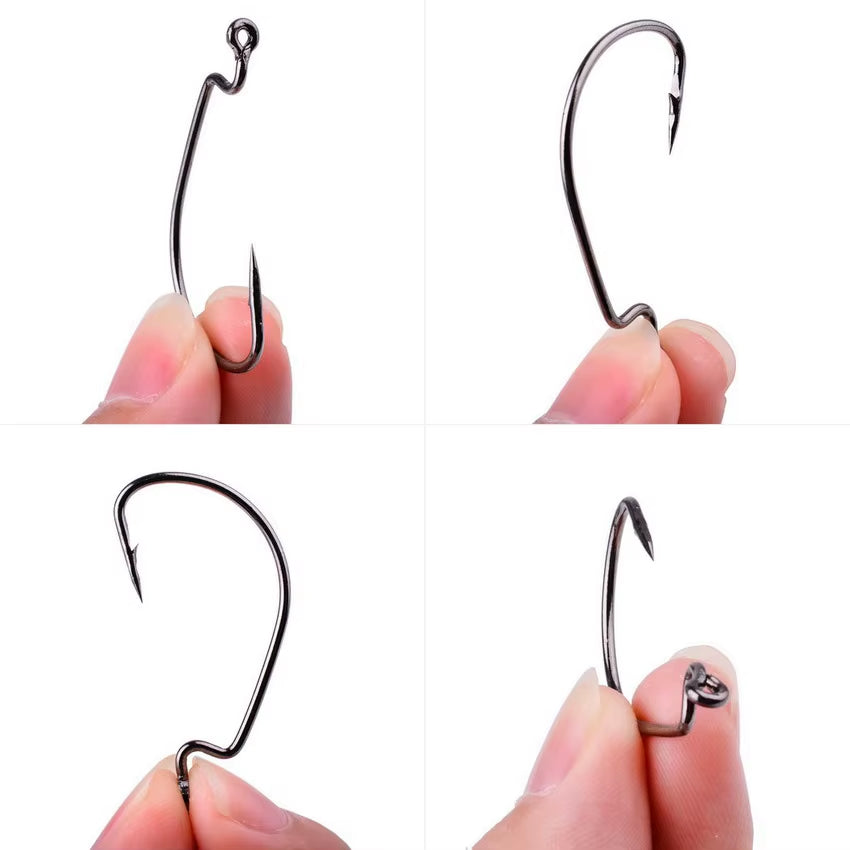 10Pcs/ Box Fishing Hook Offset 8# - 5/0# Crank Hook for Soft Worm Bait Fishhook Crankbait Fishing Tackle Accessories Pesca Hooks
