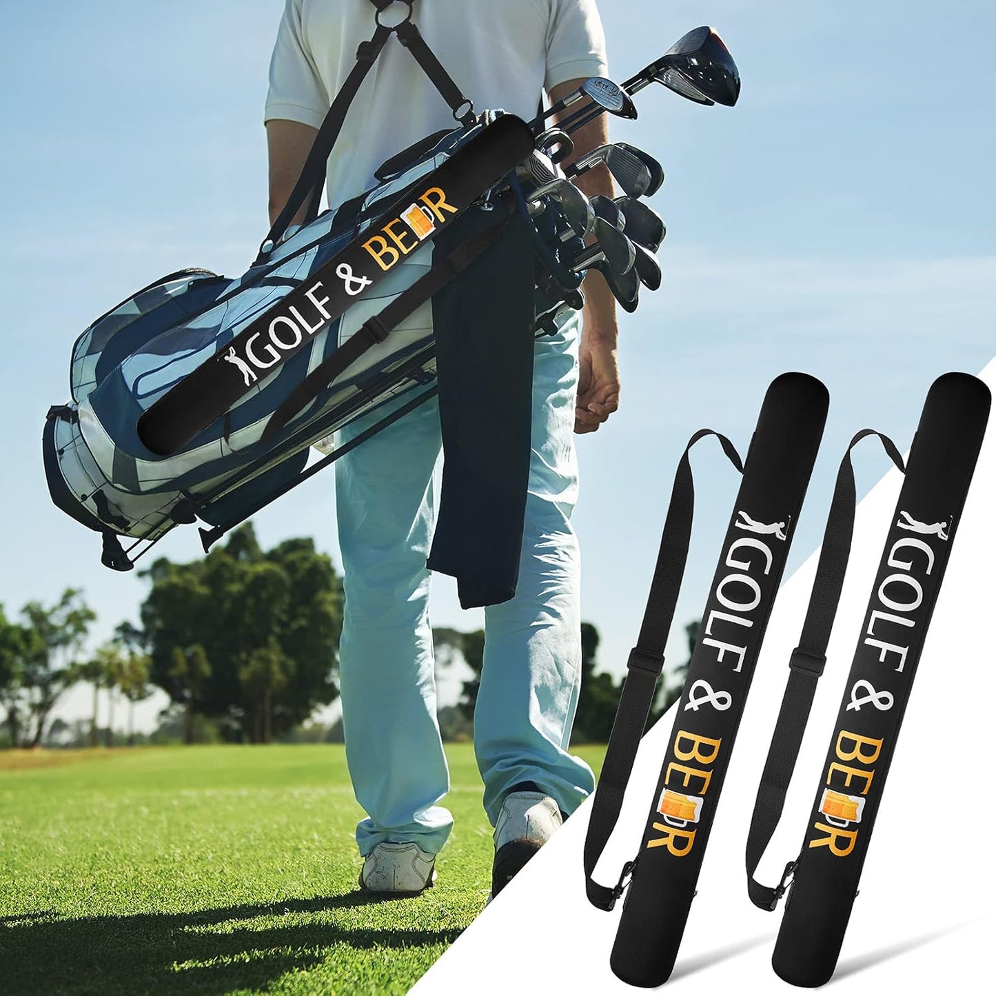 Golf & Beer 2-Piece Neoprene Golf Bag Cooler Sleeve for 6/7 Cans - Stylish Beverage Holder for Outdoor Sports
