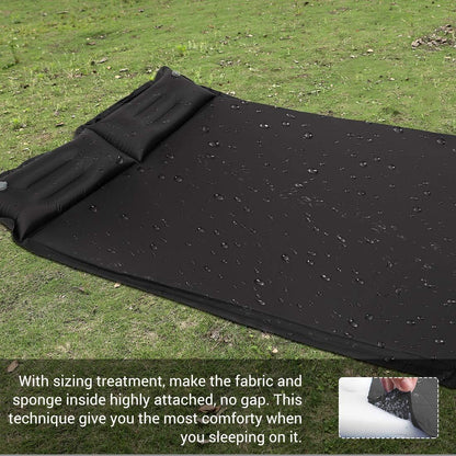 Self-Inflating Double Camping Sleeping Pad with Pillows - 2-Person Backpacking Mattress in Black