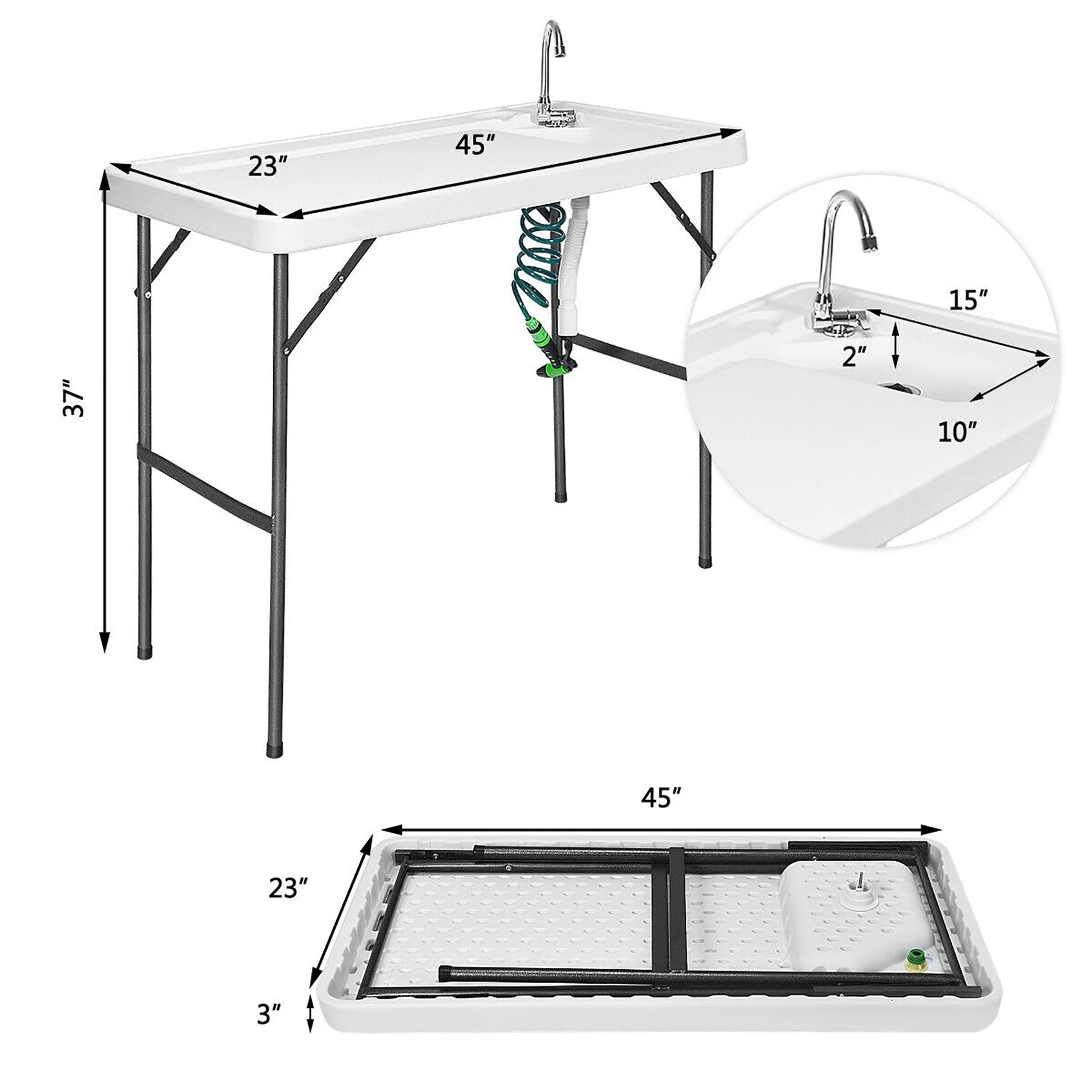 Folding Fish Table Hunting Clean Cutting Camping Sink Faucet W Sprayer