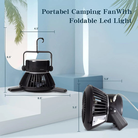 Camping Fan with LED Lantern - 4000Mah Solar Tent Fans with Hanging Hook, Rechargeable USB Desk Fan for Home, Office, Tent, Car, Emergency Outages