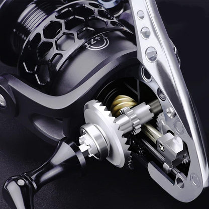 All Aluminum Metal Fishing Reel Powerful GK1000-7000 High Speed 5.2:1 Spinning Reel Ultra Smooth Hollowed Spool for Freshwater Saltwater, GK6000