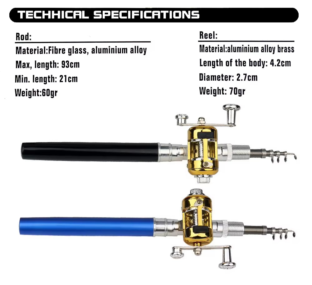 Outdoor Portable Mini Pen Fishing Rod Telescopic Pocket Pen Fishing Rod Mini Fishing Reel Fishing Accessories