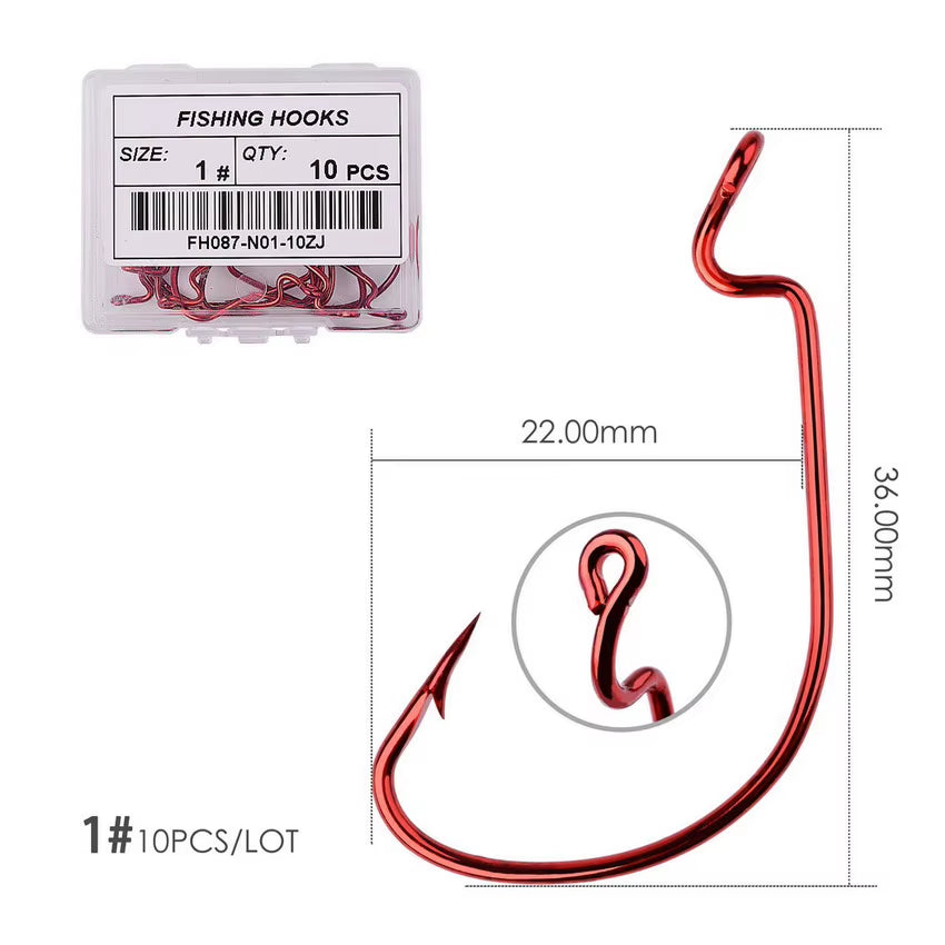 10Pcs/ Box Fishing Hook Offset 8# - 5/0# Crank Hook for Soft Worm Bait Fishhook Crankbait Fishing Tackle Accessories Pesca Hooks