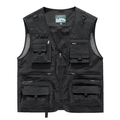 Men’s Summer Tactical Vest: 14-Pocket, Mesh, Ideal for Hiking, Fishing, Photography & Work