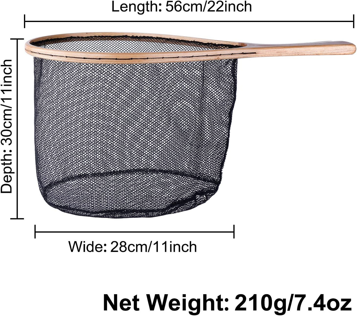 Fly Fishing Net, Wooden Frame Fishing Landing Net with Magnetic Release, Soft Rubber Mesh Net for Trout Bass Catch and Release, Magnetic Fly Fishing Gear