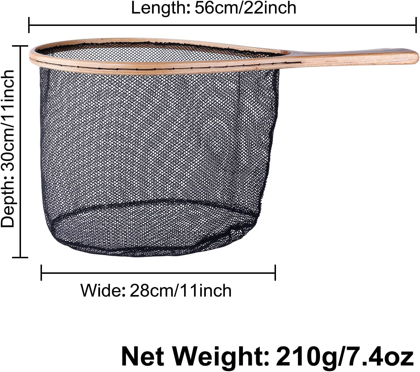 Fly Fishing Net, Wooden Frame Fishing Landing Net with Magnetic Release, Soft Rubber Mesh Net for Trout Bass Catch and Release, Magnetic Fly Fishing Gear