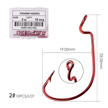 10Pcs/ Box Fishing Hook Offset 8# - 5/0# Crank Hook for Soft Worm Bait Fishhook Crankbait Fishing Tackle Accessories Pesca Hooks