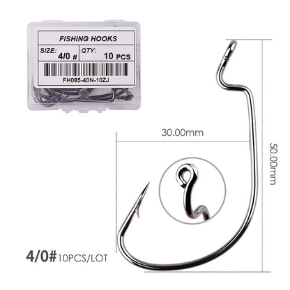 10Pcs/ Box Fishing Hook Offset 8# - 5/0# Crank Hook for Soft Worm Bait Fishhook Crankbait Fishing Tackle Accessories Pesca Hooks