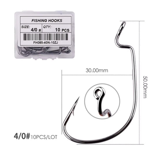 10Pcs/ Box Fishing Hook Offset 8# - 5/0# Crank Hook for Soft Worm Bait Fishhook Crankbait Fishing Tackle Accessories Pesca Hooks