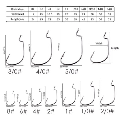 10Pcs/ Box Fishing Hook Offset 8# - 5/0# Crank Hook for Soft Worm Bait Fishhook Crankbait Fishing Tackle Accessories Pesca Hooks
