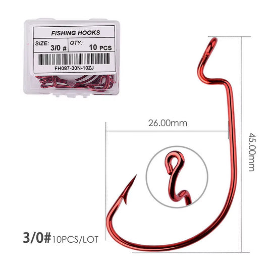 10Pcs/ Box Fishing Hook Offset 8# - 5/0# Crank Hook for Soft Worm Bait Fishhook Crankbait Fishing Tackle Accessories Pesca Hooks