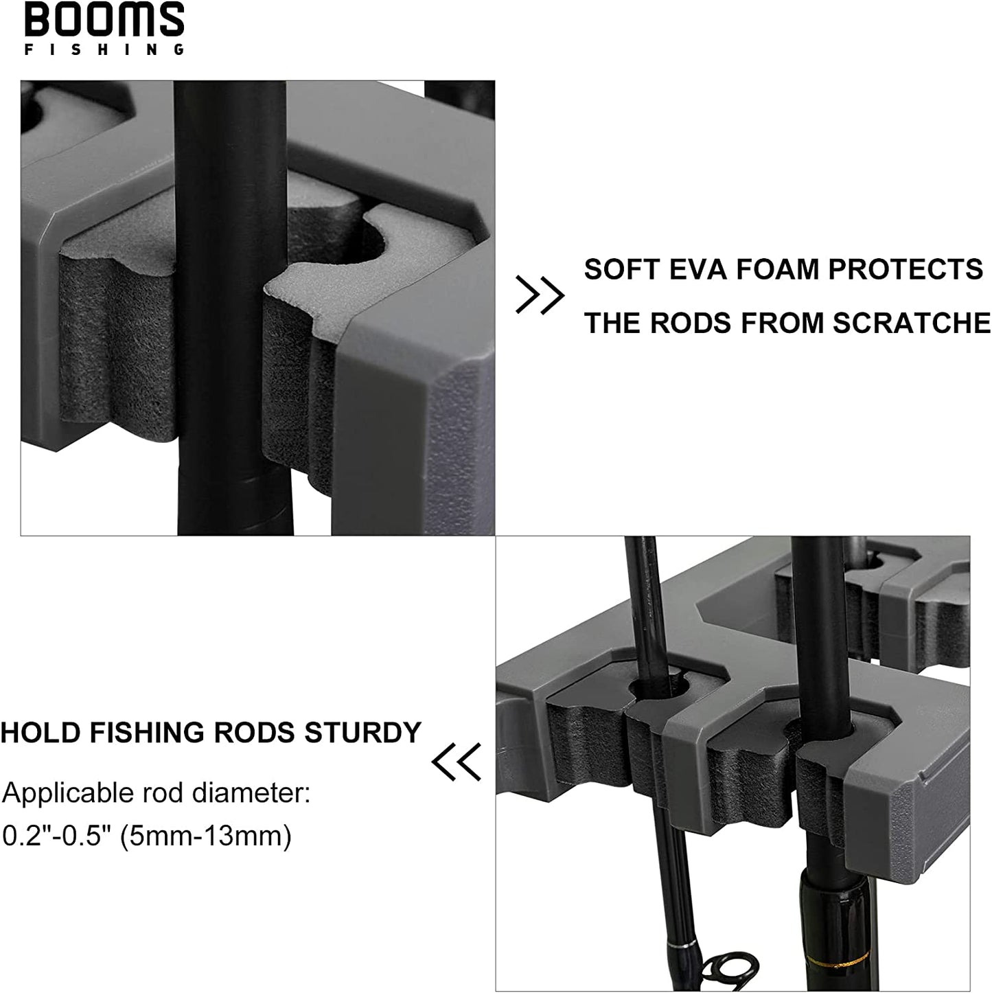 Rod Holder for Garage: Wall Mount Fishing Pole Holders for Garage | Fishing Rod Rack Holds up to 10 Rods, Vertical/Horizontal/Ceiling Fishing Pole Racks, WV4 Gray + Black