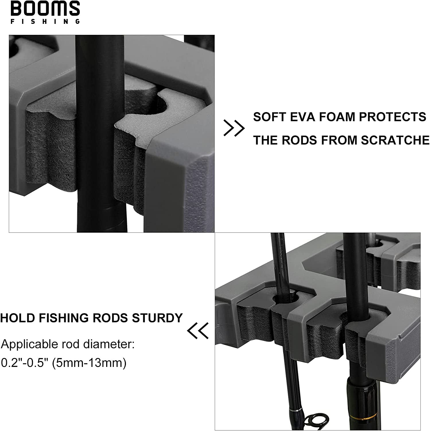 Rod Holder for Garage: Wall Mount Fishing Pole Holders for Garage | Fishing Rod Rack Holds up to 10 Rods, Vertical/Horizontal/Ceiling Fishing Pole Racks, WV4 Gray + Black