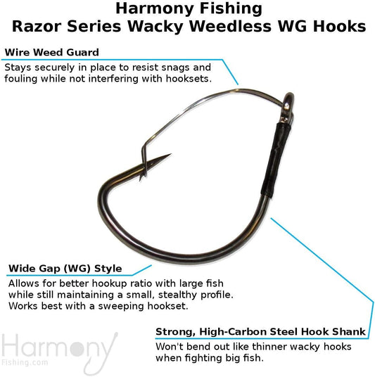Harmony Fishing - Razor Series Wacky Weedless WG Hooks - the Ultimate Bass Fishing Hooks for the Wacky Rig & Neko Rig