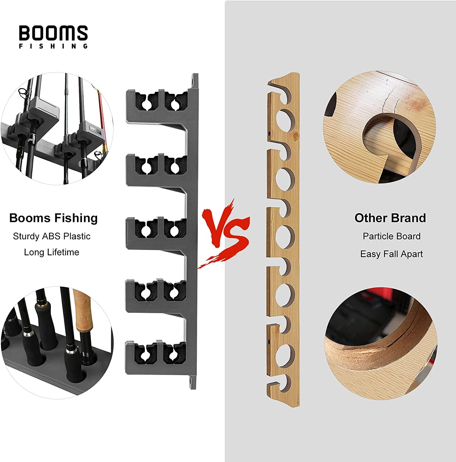 Rod Holder for Garage: Wall Mount Fishing Pole Holders for Garage | Fishing Rod Rack Holds up to 10 Rods, Vertical/Horizontal/Ceiling Fishing Pole Racks, WV4 Gray + Black