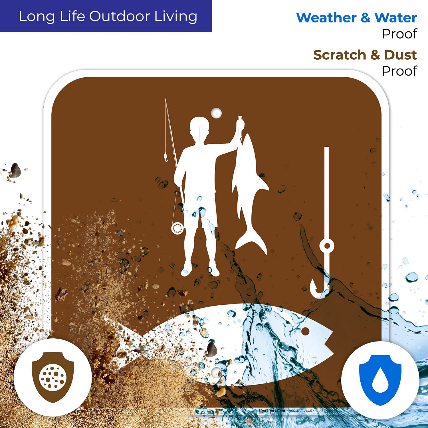 Fishing Symbol with Bait and Fisherman Sign, 12X12 Inches, Rust Free .040 Aluminum, Fade Resistant, Made in USA
