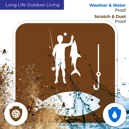 Fishing Symbol with Bait and Fisherman Sign, 12X12 Inches, Rust Free .040 Aluminum, Fade Resistant, Made in USA