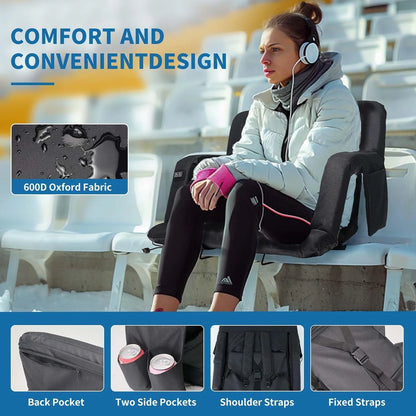 Double Heated Stadium Seat Bleacher Seat with 20000Mah Power Bank, 3 Heat Modes, Portable 6 Reclinng Positions Bleacher Seats with Back & Arm Support for Sports Events