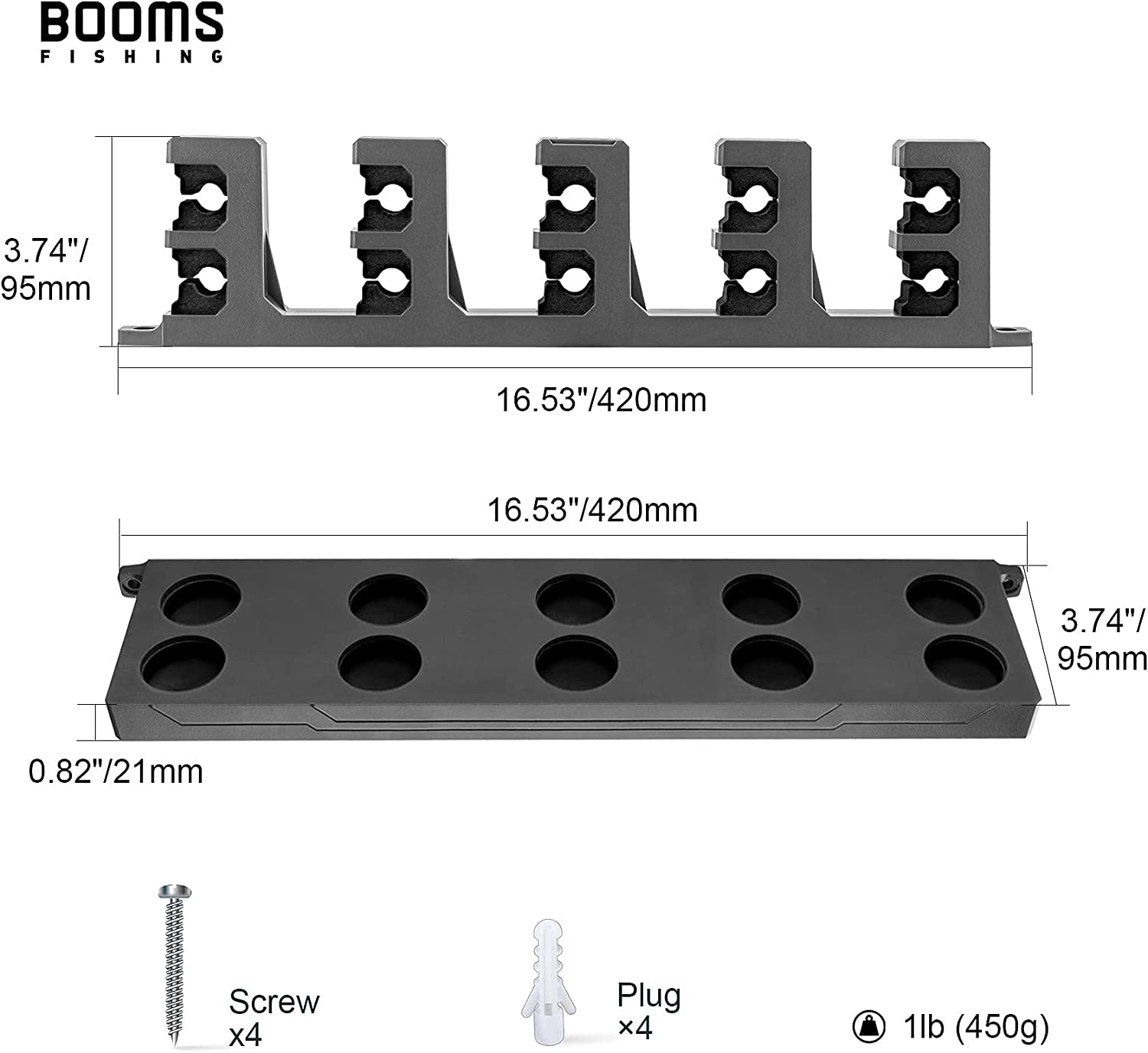 Rod Holder for Garage: Wall Mount Fishing Pole Holders for Garage | Fishing Rod Rack Holds up to 10 Rods, Vertical/Horizontal/Ceiling Fishing Pole Racks, WV4 Gray + Black