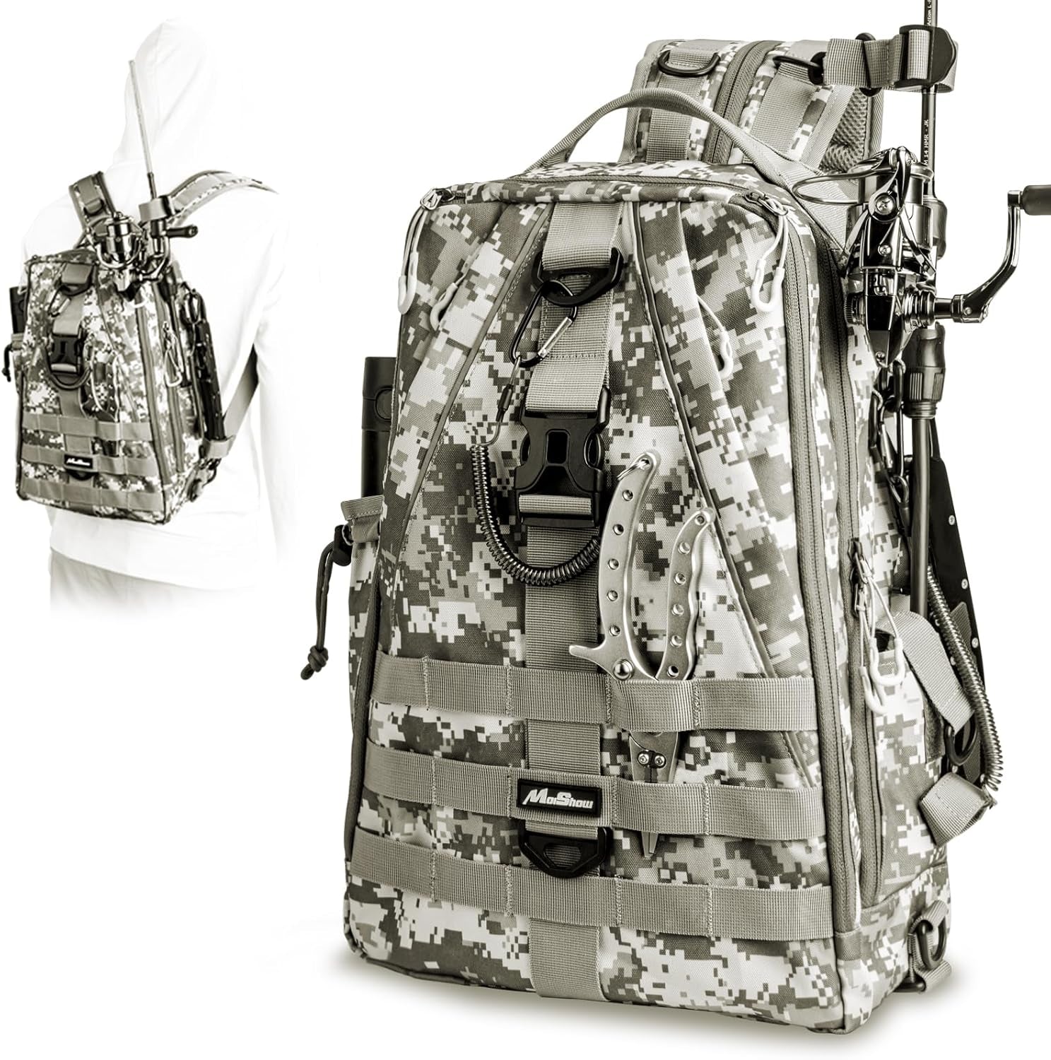 Fishing Backpack with Rod Holder and Tackle Box