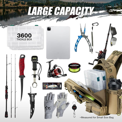 Fishing Tackle Backpack with Rod & Gear Holder, Lightweight Outdoor Water-Resistant Fishing Shoulder Storage Bag