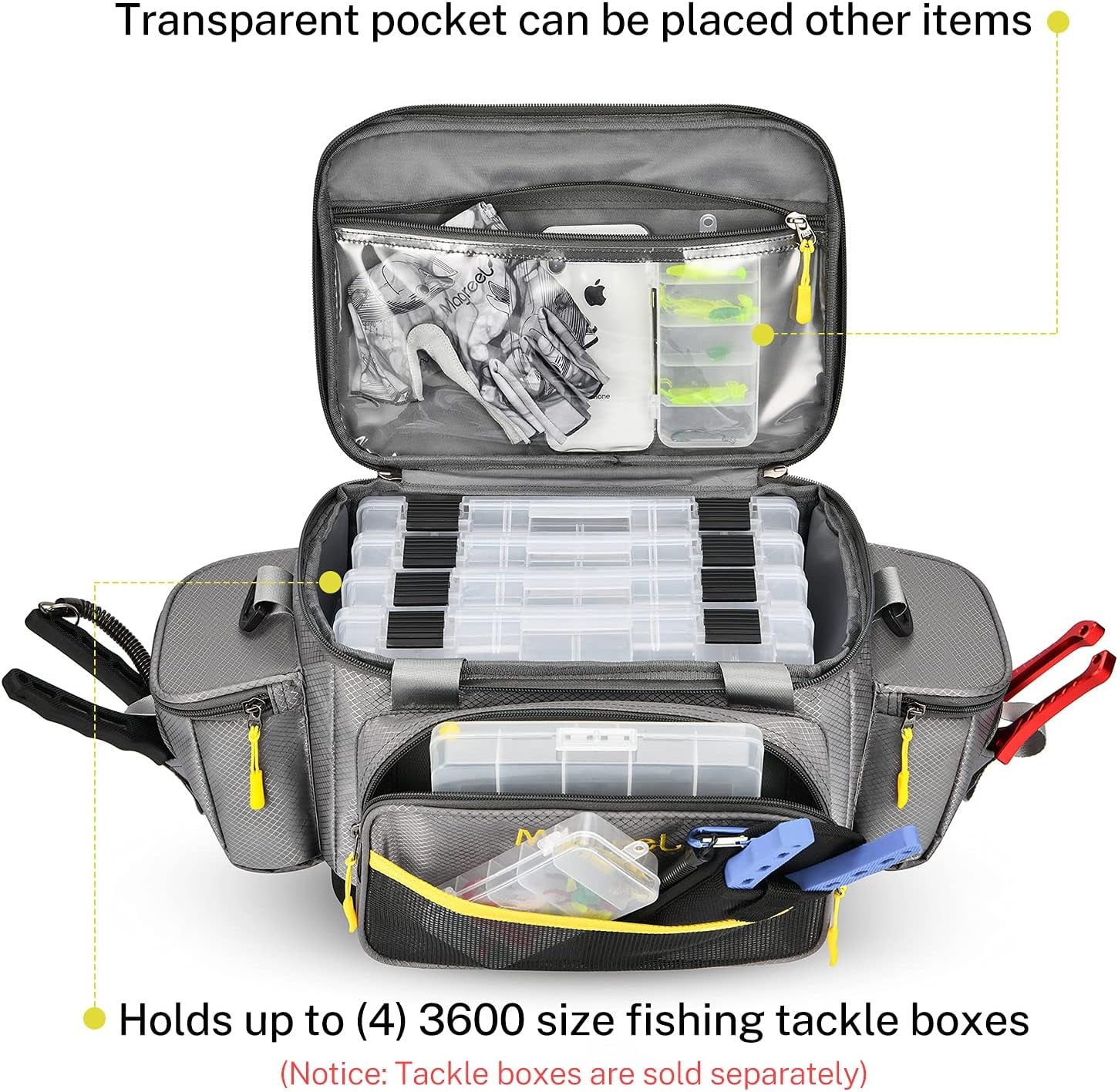 Fishing Tackle Bag, Water-Resistant Polyester Fishing Tackle Storage Shoulder Bag with Padded Shoulder Strap and Non-Slip Base Suitable for 3600 Tackle Box