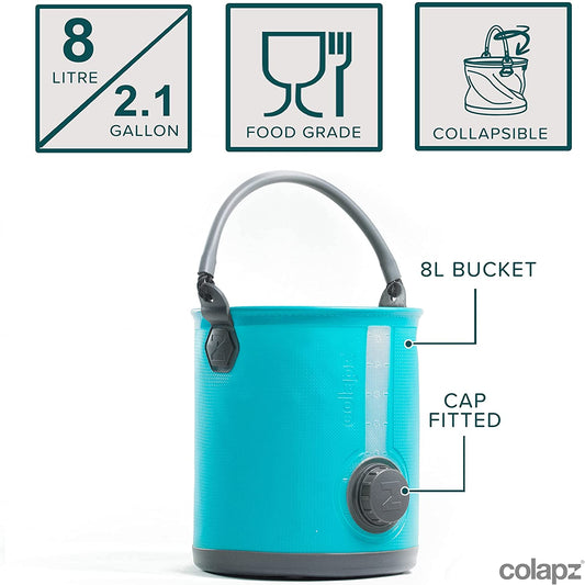 2-In-1 Collapsible Camping Water Container with Spigot - 2 Gallon Portable Bucket & Camping Water Jug with Spout - Sports Water Jug - RV Bucket - Water Jug Dispenser